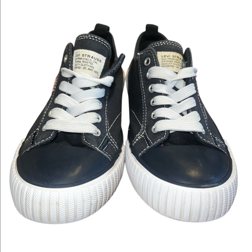 Levis Youth Boys Girls Classic Sneaker Size 3 Navy Blue Vegan Canva Lace up Shoe